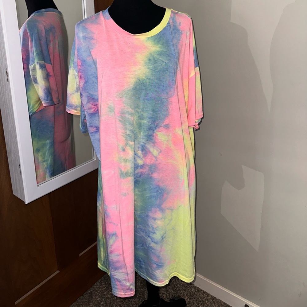 Pastel Tie-Dye Tee Dress - Pink, Blue & Yellow